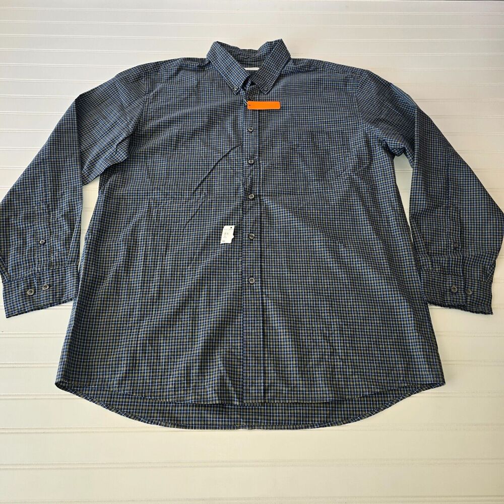 Halogen Men's XL Button Down Shirt, Blue Green Plaid, Collared Long Sleeve NWT